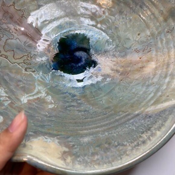 Studio Pottery Bowl Signed JD Crystal Bottom And Crystalline Grazed Blue Green - Picture 5 of 13